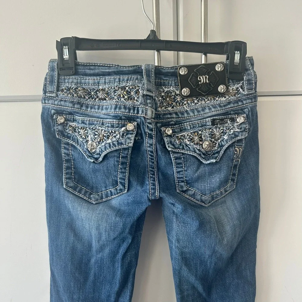 Miss Me Signature Rise Bootcut Jeans Dark Wash Embellished JP6241B Size 25